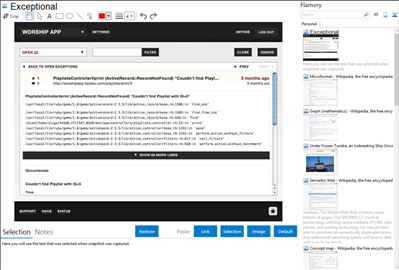 Exceptional - Flamory bookmarks and screenshots